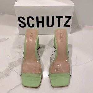 SCHUTZ Light Green and Clear Heels